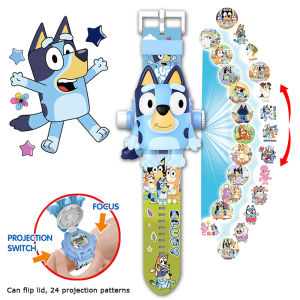Bluey Toy Watch Deformation 24 Projection Anime LED Luminous Watch Kids Digital Clock Student Wristwatches Kids Birthday Gifts
