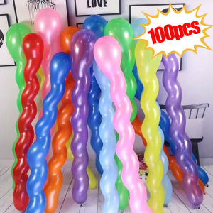 YESPERY 100Pcs Thickened Fried Dough Twist Screw Spiral Balloon Bar Party Supplies Large Strip Shaped Toy Balloon Color Mix