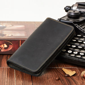 Long Wallet Men Bi-fold Crazy Horse Cowhide Leather Man Purse Dompet Panjang Kulit Lembu Lelaki 疯马牛皮长钱包男 2043