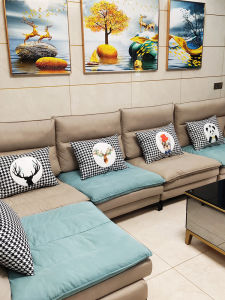 Living Room Sofa Pillow Cover Large Backrest Rectangular Cartoon Plaid Pillowcase 60 without Core Cute Style Square Shape