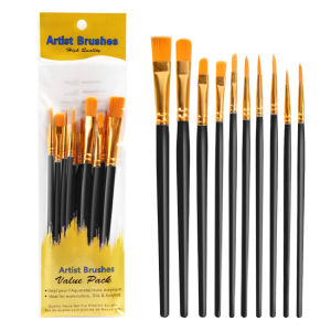 Set of 10 Artist Brushes Watercolor Brush Set Artist Nylon Paint Brush w/ Fan Type Painting Brushes