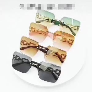 New Square Rimless Sunglasses With Chain Frame Women Gradient UV400 Sun Glasses Men Vintage Brand Shades Luxury Design Eyewear
