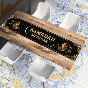 VIKAMA Luxurious Ramadan Table Runner Durable Polyester Fabric With Mosque And Moon Pattern Ideal For Holiday Gathering