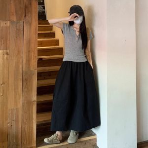 White Summer Thin High Waist Loose Casual Umbrella Skirt for Women A-Line Midi Skirt Draping Effect plus Size Commute Style