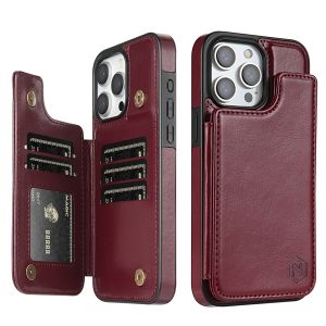 Wallet Solid Color Magnetic Double Buckle RFID Blocking Card Leather Case For iPhone 15 Pro Max 14 Plus 13 12 11 XR XS SE2 8 7