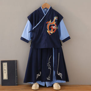 Childrens Han Chinese Costume Boy 2024 New Arrival Song Dynasty Flying Fish Suit Boy Tang Suit Spring and Autumn Baby Robe National Style Ancient Costume
