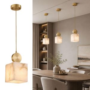 Modern Italian Minimalist Brass Marble Pendant Light