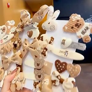 Jepit Rambut Hairclip Anak Remaja Seri Boneka Beruang Coklat Aksesoris Model Fashion Korea 1 set