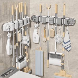 ติดผนังสำหรับจับกวาดและที่แขวนไมโครไฟเบอร์ ไม่ต้องเจาะ หัวเข็มขัดดูดแรง แข็งแรง ทนทาน สำหรับห้องน้ำและบันได