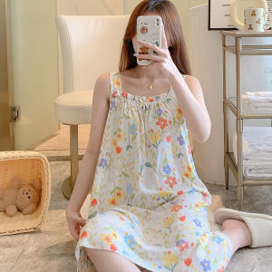 Wide Camisole Nightdress Female Middle and High School Students in Early Summer Poplin Pajamas New Homewear Sweet Little Girl Bourette Dress