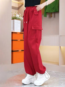 Red American Style Work Pants Womens High Waist Straight Leg Long Casual Sports Trousers Spring Autumn New Arrival