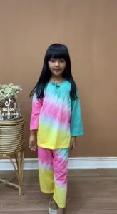 Setelan Baju Pelangi Anak Perempuan Usia 1-10 Tahun Celana Panjang Lengan Panjang Murah Terbaru Kaos Main Harian