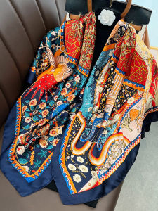 ผ้าพันคอไหมลายต้นไม้แห่งชีวิตสไตล์เกาหลีแฟชั่นฤดูร้อน ผ้าคลุมไหล่ขนาดใหญ่สำหรับผู้หญิง ผ้าพันคอตกแต่งสำหรับการเดินทางในชีวิตประจำวัน