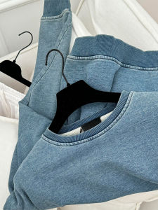 [In Stock! Seal God Wear] Washed Old Retro Denim Blue Sweatshirt Early Autumn Loose Minority All-Match Tops