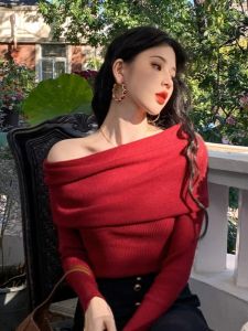 HUOLISI | Off Shoulder Red Knit Sweater