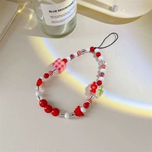 Colorful Beaded Phone Lanyard Cute Short Wrist Rope Anti Lost Bow Pendant Fashion Bag Camera Keychain Phone Case Decor