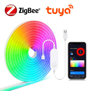 Zigbee 3.0 Neon RGB LED Strip Light USB 5V Tape Ribbon Dimmable Work With Tuya Smart Gateway Bridge SmartThings Alexa Google