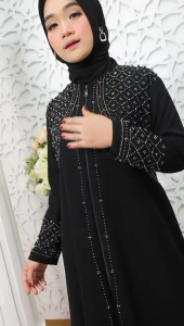 RUMAISYA Black Terbaru Abaya Elegant 2in1 Kombinasi Mata-mata Swarosky Hitam Premium