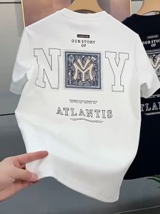 Mens Short-sleeved T-shirt Trendy Brand Letter Printing T-shirt 2023 New Round Neck White Half-sleeved Youth Handsome All-match Casual T-shirt