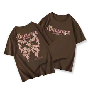 Loose Short Sleeve Womens T-shirt Pink Summer American Style Lazy Butterfly Knot Dopaamine Half Sleeve Top Comfortable round Neck