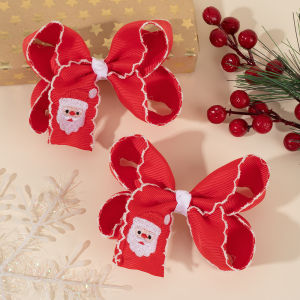 2Pcs Christmas Cartoon Bow Hair Clips Handmade Santa Embroidery Hairpins For Girls Kids Trendy Headwear Hair Accessories Gift
