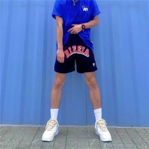 Rieeia Mens Fitness Basketball Shorts Breathable Quick Dry Summer Vintage Sportswear Knee-Length Four-Part American Style