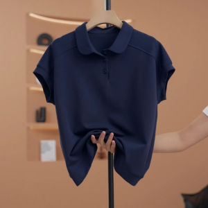 Shalldoer | Turn-Down Collar Semi-Open Neck Office Casual Short Sleeve T-Shirts Women