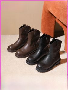 Red Dragonfly Short Martin Boots Womens Mid-Calf Autumn Winter Fashion Comfortable Leather Shoes round Toe Zipper Closure