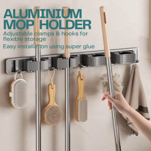 BEULIFE Aluminium Wall Mop Broom Clamp Clip Holder Hook Hanger Silicone Clamps Space Saving Organizer in Bathroom Kitchen Pemegang Penyangkut Penyapu
