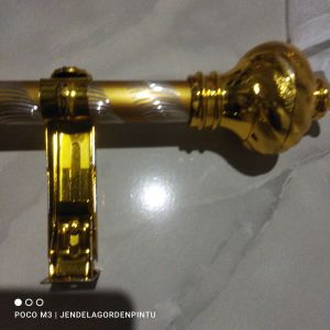 Batang Gorden Tiang Gordeng Bulat Besi Gorden Fullset Warna Gold Hitam dan Silver Motif Ukir Kristal