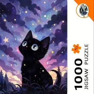 500/1000/1200/2000PCS Jigsaw Puzzle Beautiful Black Cat Portrait Scene For Adults Perfect For Quiet Evening Activity