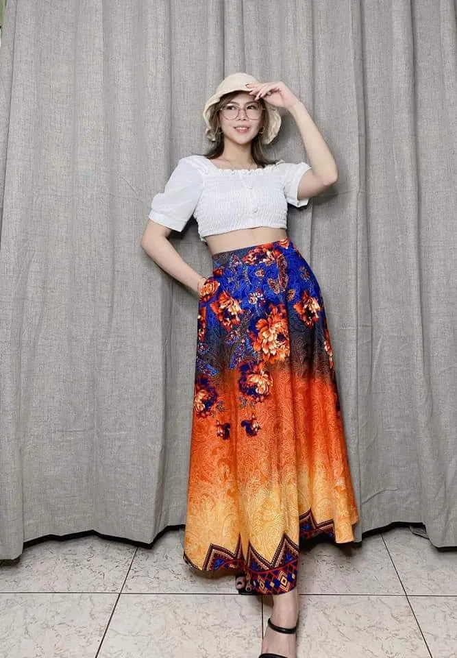 MAXI SKIRT PRINTED CASUAL LONG SKIRT SENEPA AND FLORAL DESIGNS