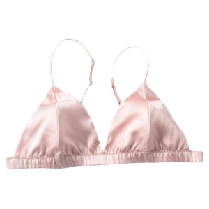 Silk Satin Triangle Cup Wireless French Style Bra Anti-Bulge Backless Underwear Strapless Double Shoulder Straps for Young Women