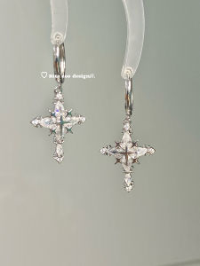 Rita Zoo Starray! Clear Cubic Zircon Cross Versatile Design Sensation Earring Hooks Hoops Piercing Fashion Jewelry Accessories