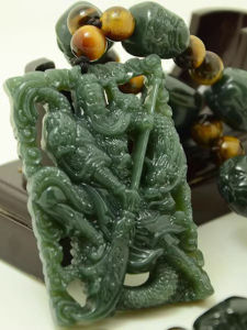 Large Size Mens Turandontite Pendant Necklace Wucai God of Wealth Jade Carving Guan Gong Lucky Charm Fashionable Jewelry