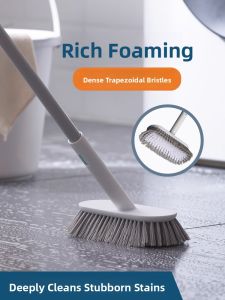 Long Handle Hard Bristle Floor Brush for Cleaning Bathroom And Kitchen No Dead Angles Tea Flower Household Cleaning Tool