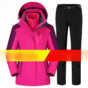 Tucano Womens Winter Outdoor Fleece Lined Thickened Mountain Climbing Suit Two Piece Set Breathable Waterproof Polyester Fiber