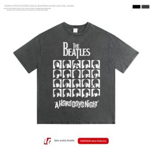 เสื้อยืดคอกลมแขนสั้นสีเทาเข้มสไตล์วินเทจสำหรับผู้ชายและผู้หญิง เสื้อเชิ้ตพื้นฐานสำหรับใส่ลำลองในชีวิตประจำวัน