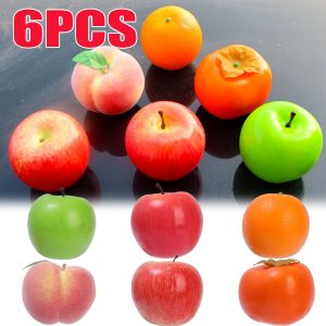 6ชิ้นแอปเปิ้ลปลอมสุดสร้างสรรค์ของตกแต่งรถยนต์คอนโซลกลางกระจกมองหลังผลไม้จำลองน่ารักตกแต่งท้ายรถโมเดลส้มพีชปลอม