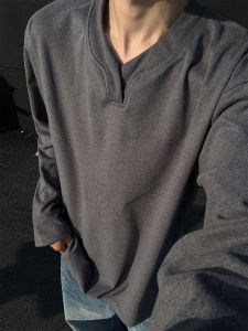 เสื้อยืดคอกว้างแขนยาวทรงหลวมสไตล์อเมริกันสำหรับผู้ชาย Cleanfit Heavyweight Velvet เสื้อชั้นในฤดูใบไม้ร่วง/ฤดูหนาว