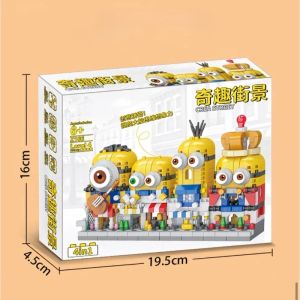 Potdemiel | 4-in-1 Minions Street View Building Blocks Series Boys and Girls Assemble Toys 3D Stereoscopic Childrens Birthday Gifts