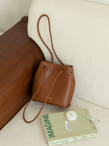 Minimalist Korean Style Moses Grandmother Leather Crossbody Drawstring Bag 2025 New Bucket Bag Womens Handbag Soft Canvas