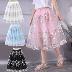 Kids Long Skirt Mesh Princess Skirt Summer Girl Short Skirt Embroidery Girl Western Style Mid-Length Waist Skirt