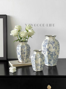 New Chinese Style Ceramic Blue And White Porcelain Flower Vase Decorative Item Study Living Room Rose Decoration Vintage