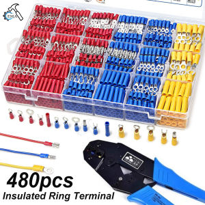 102/280/480PCS Insulated Spade Terminal Cable Connector Wire Crimp Spatula Butt Ring Fork Kit Ring Lug Rolled Terminal Kit