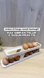 Rak Telur 2 Tingkat/ Egg Storage Box/Tempat Penyimpanan Telor 2 Susun Otomatis Minimalis Hemat Ruang
