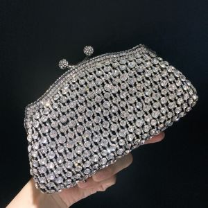 Hollow Metal Handmade Diamond Inlaid Dinner Bag Banquets with Full Diamonds in Hand New Blutch Bag