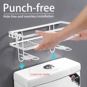 HATTI Bathroom Toilet Rack with 3 Hooks Storage Shelf Toiletries Storage Tool Above The Toilet Organizer