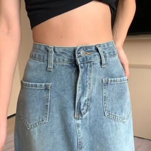 PLUS SIZE~Long skirt denim for slit blue MIDI skirt for women blue retro high waist A-line fishtail office bigsize maong hot Skirt NEW 2024