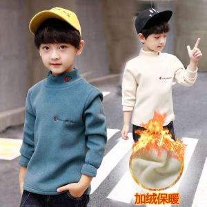 Childrens Clothing Boys Hoody Childrens Pullover Winter Clothing Babys Top Fleece-lined Fashion Bottoming Shirt Childrens Turtleneck Fluffy Jacket